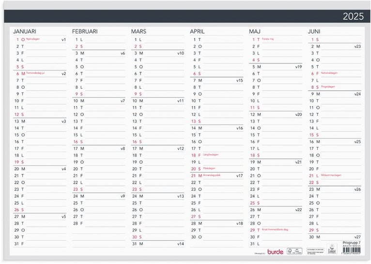 Väggkalender 2025 Väggblad Elegant 420x297mm 1