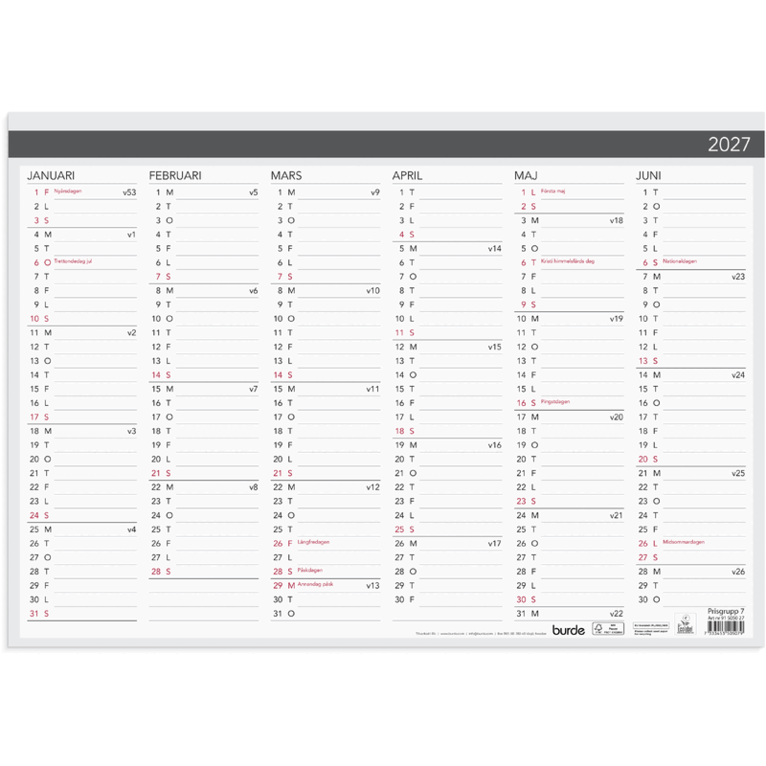 Väggblad 2027 Elegant 420x297 mm, Övrigt