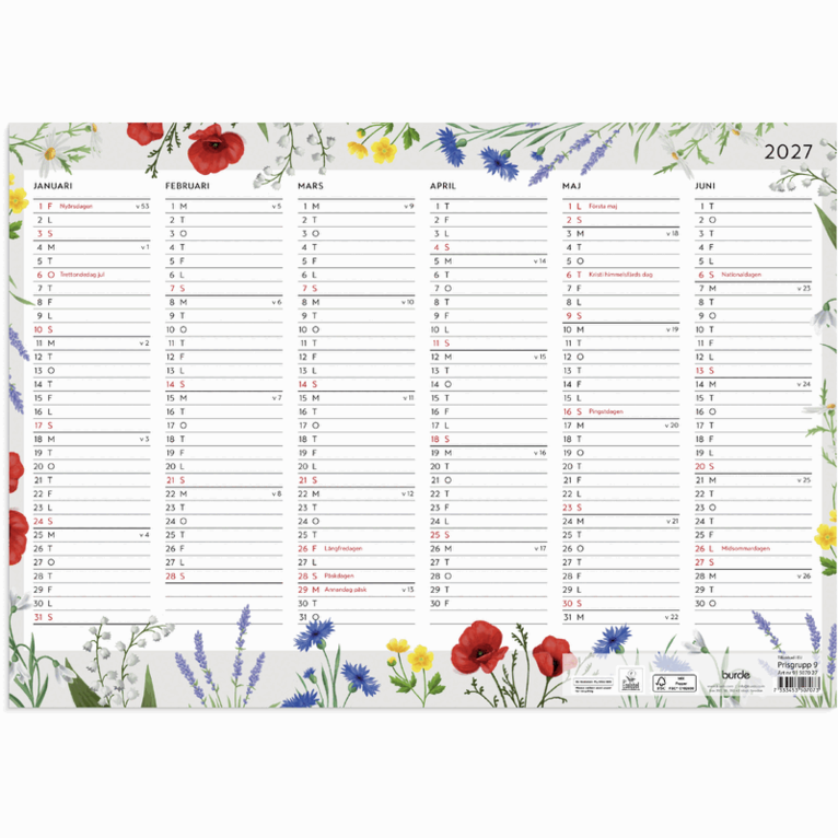 Väggblad 2027 Blomster, Övrigt