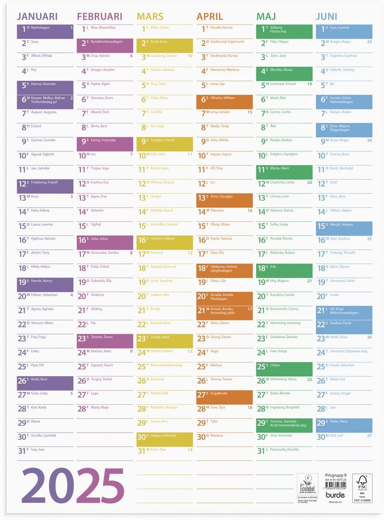 Väggkalender 2025 Väggblad Trend 1