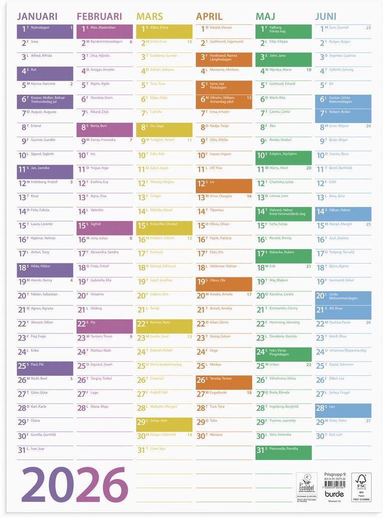 Väggkalender 2026 Väggblad Trend, Övrigt