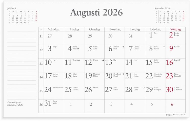 Kalender 2026 Månadsblock 240x152 mm, Övrigt