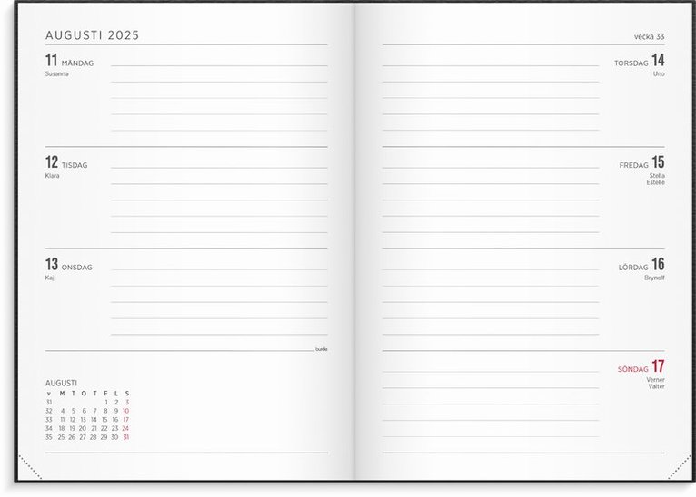 Kalender 2025 Senator A5 Vega svart, Övrigt