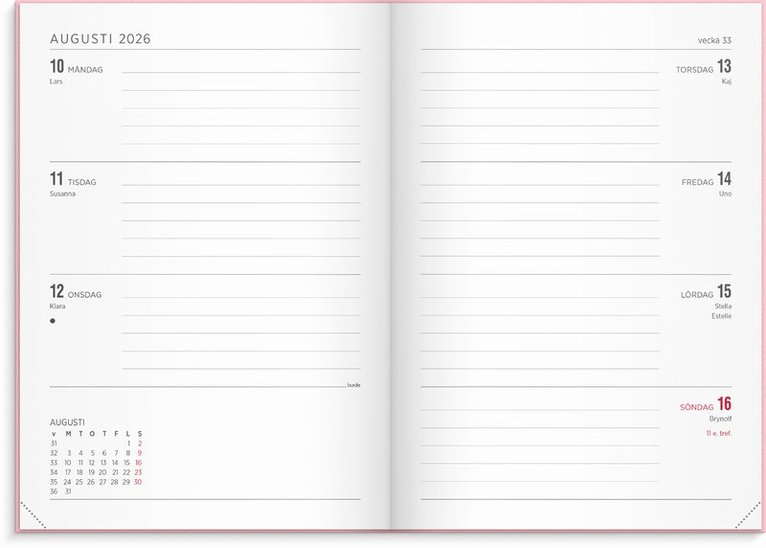 Kalender 2026 Senator A5 Vega rosa, Övrigt