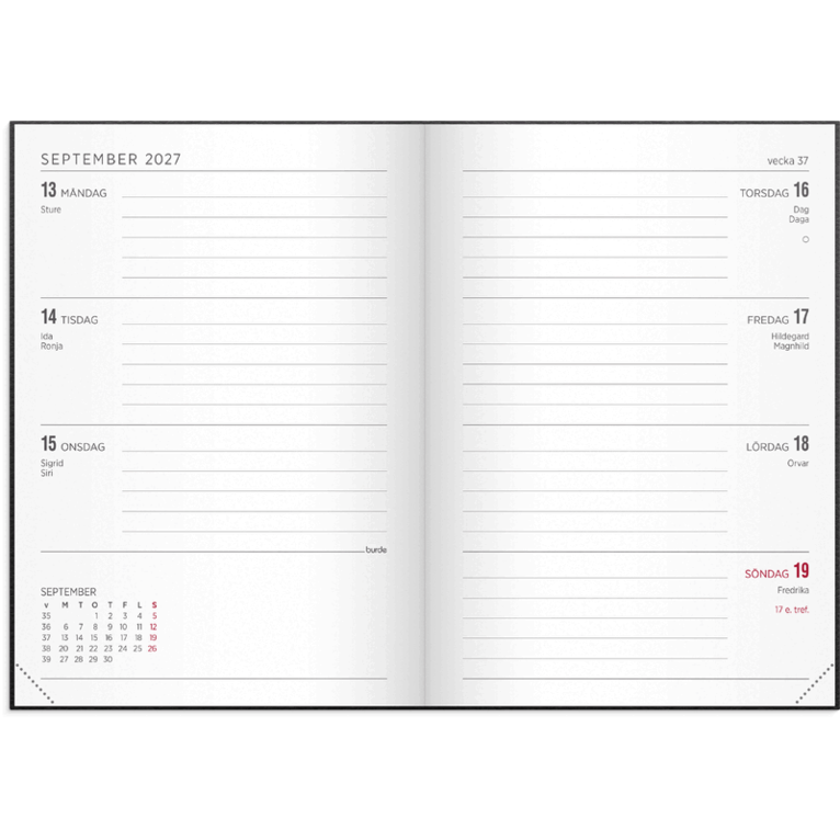Kalender 2027 Senator A6 Vega svart, Övrigt