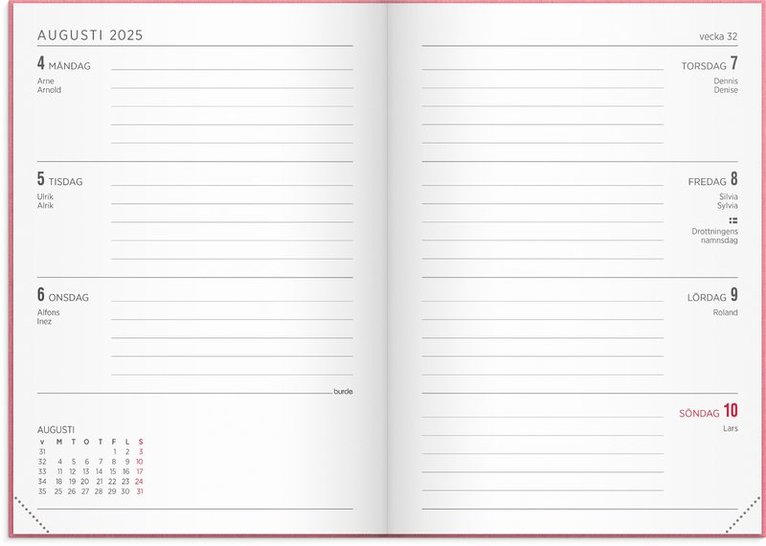 Kalender 2025 Senator A6 Vega rosa, Övrigt