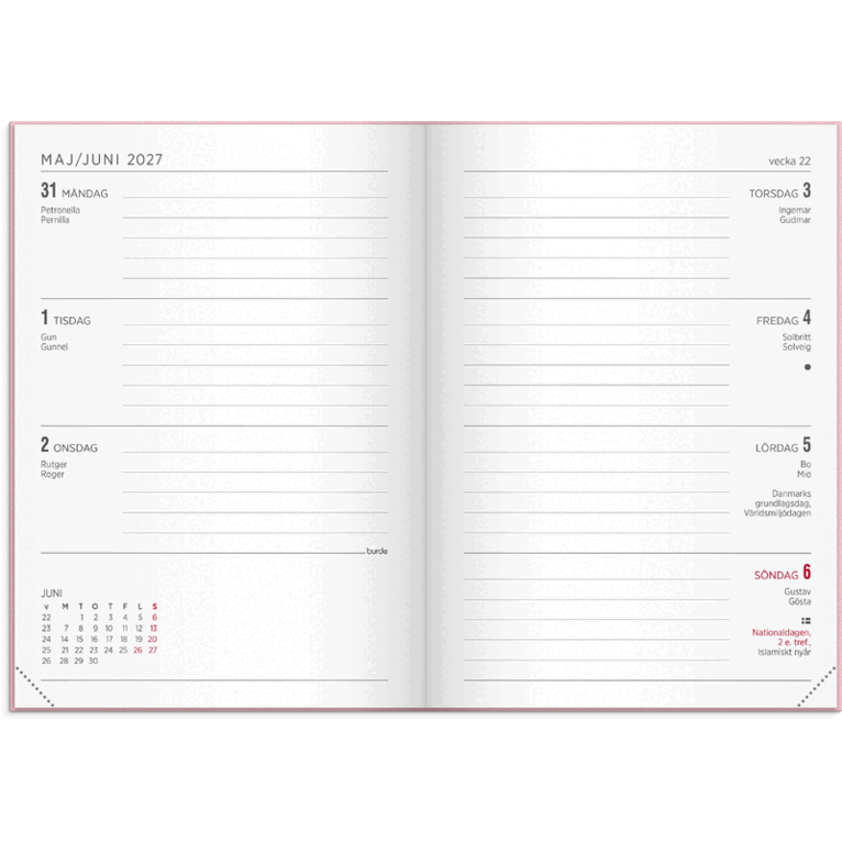 Kalender 2027 Senator A6 Vega rosa, Övrigt