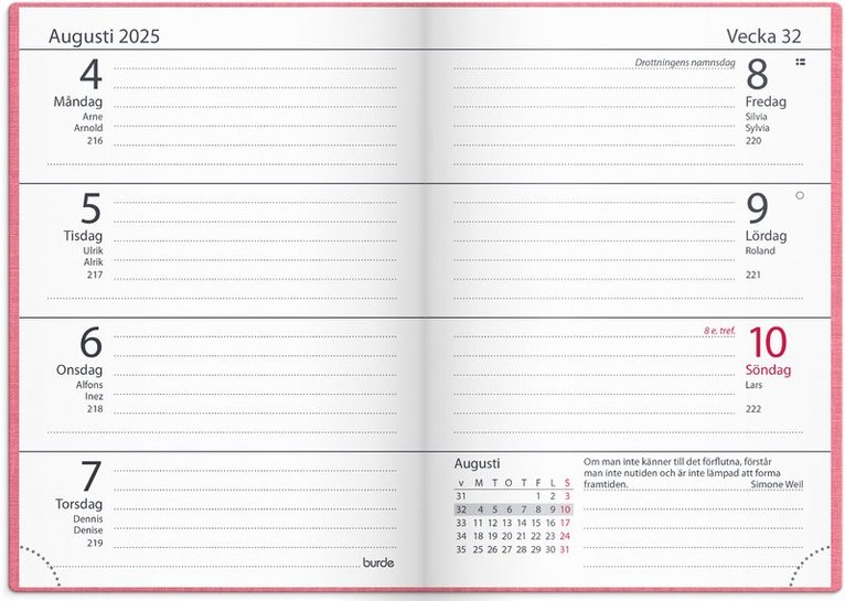 Kalender 2025 Lilla Fickdagboken Vega rosa, Övrigt