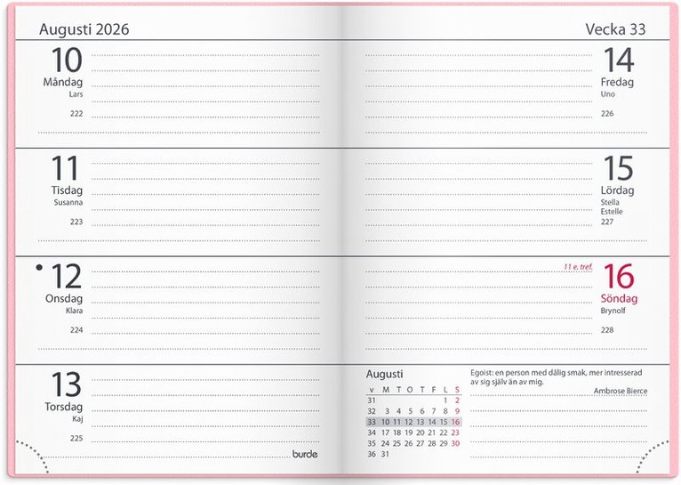 Kalender 2026 Lilla Fickdagboken Vega rosa, Övrigt
