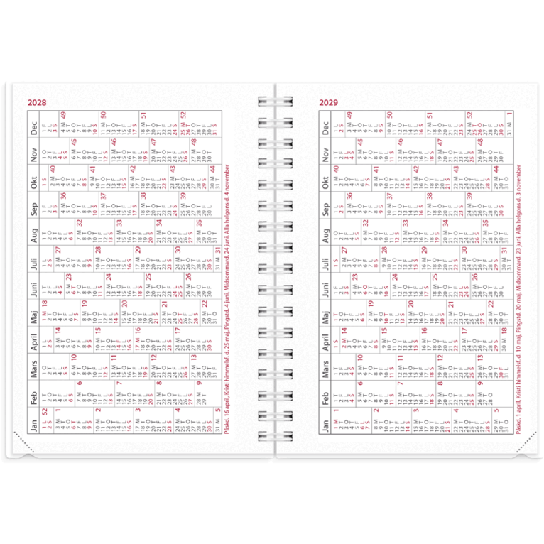 Kalender 2027 Weekly A6 4i1, Övrigt