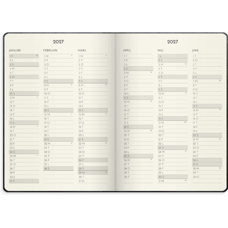 Kalender 2027 Weekly Deluxe, Övrigt