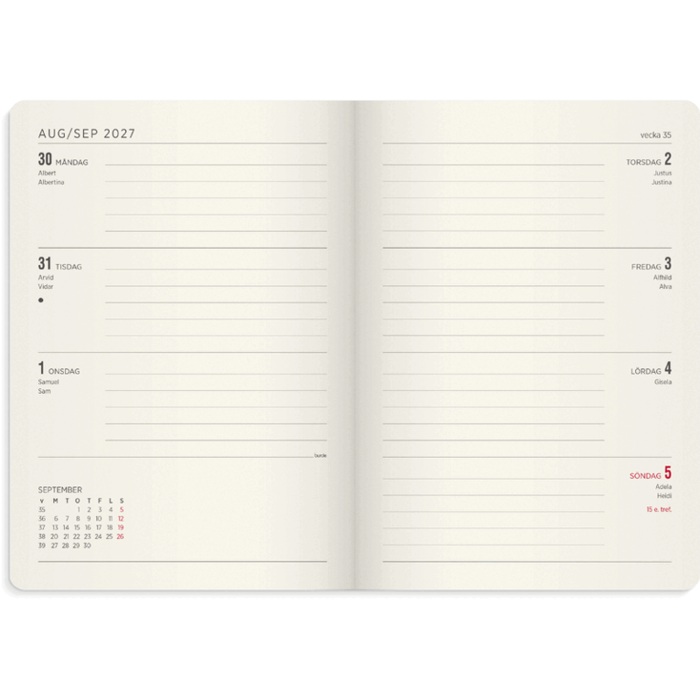 Kalender 2027 Senator A5 Forma Deluxe mocka grön, Övrigt