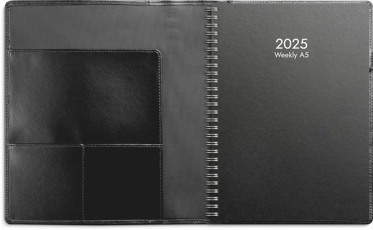 Kalender 2025 Weekly A5 svart skinn, Övrigt