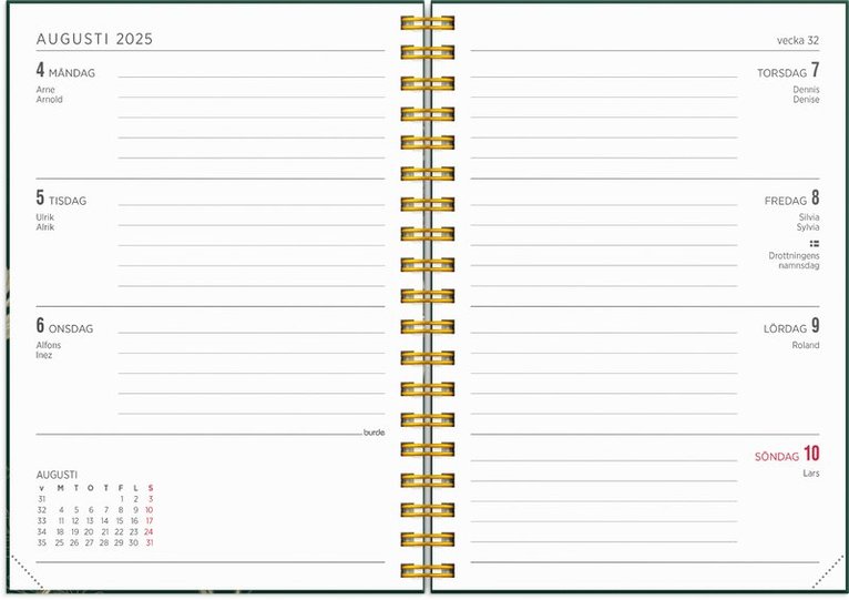 Kalender 2025 Senator A6 blad, Övrigt