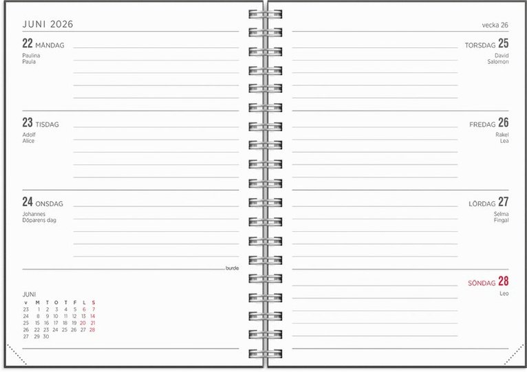 Kalender 2025-2026 Senator A6 Stone, Övrigt