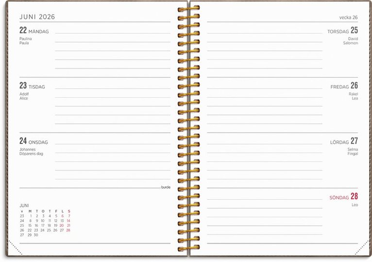 Kalender 2025-2026 Senator A6 Twist mocca, Övrigt