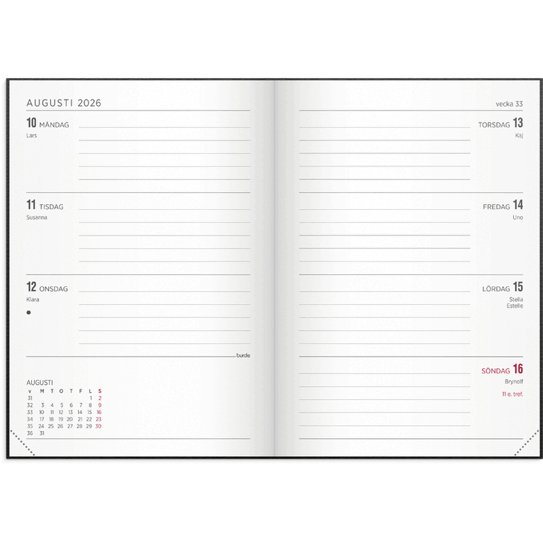 Kalender 2026-2027 Senator A6 Vega, Övrigt