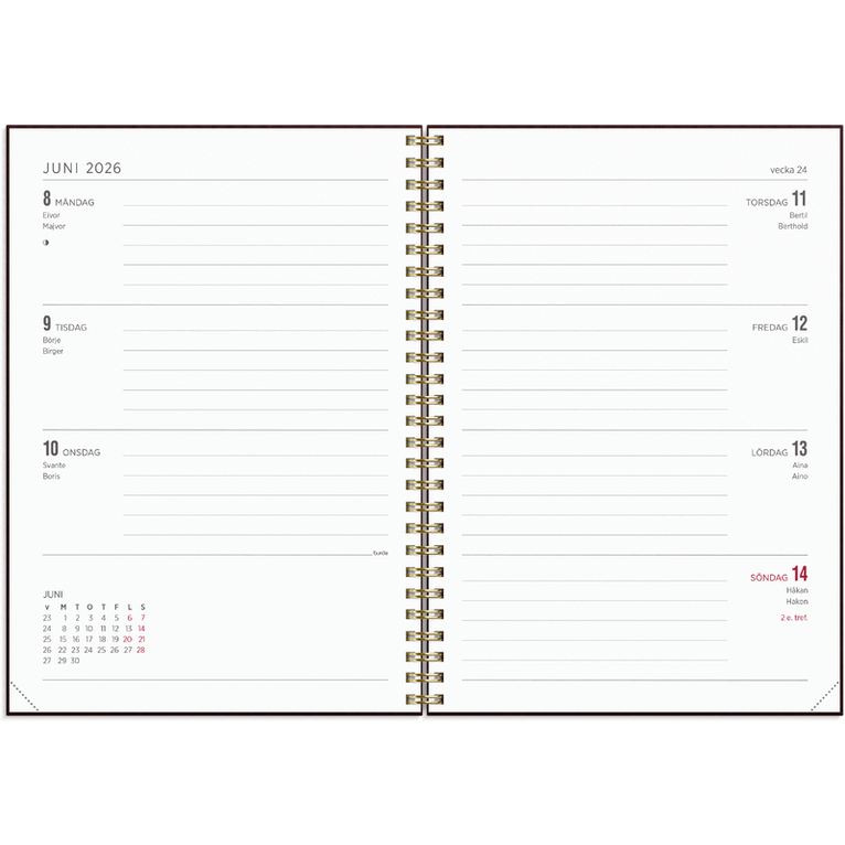 Kalender 2026-2027 Senator A5 textil vinröd, Övrigt