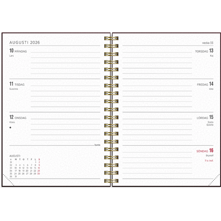 Kalender 2026-2027 Senator A6 textil vinröd, Övrigt