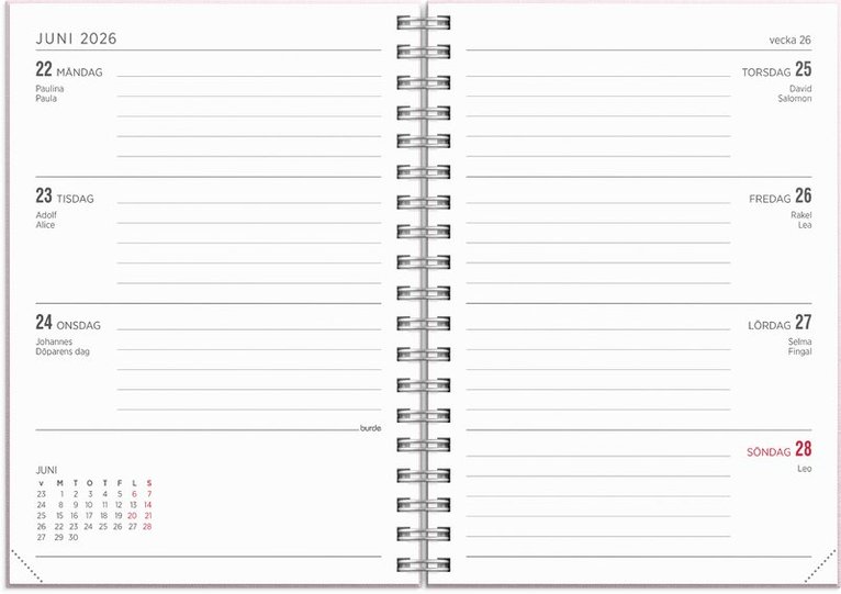 Kalender 2025-2026 Senator A6 Textile rosa, Övrigt