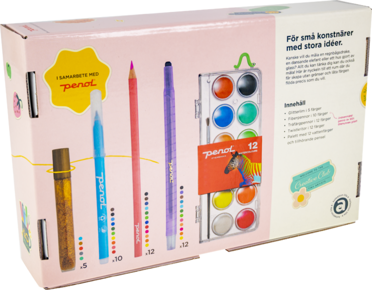 Målarkit Penol rosa (glitterlim, färgpennor, fiberpennor, vaxkritor, vattenfärg), Övrigt