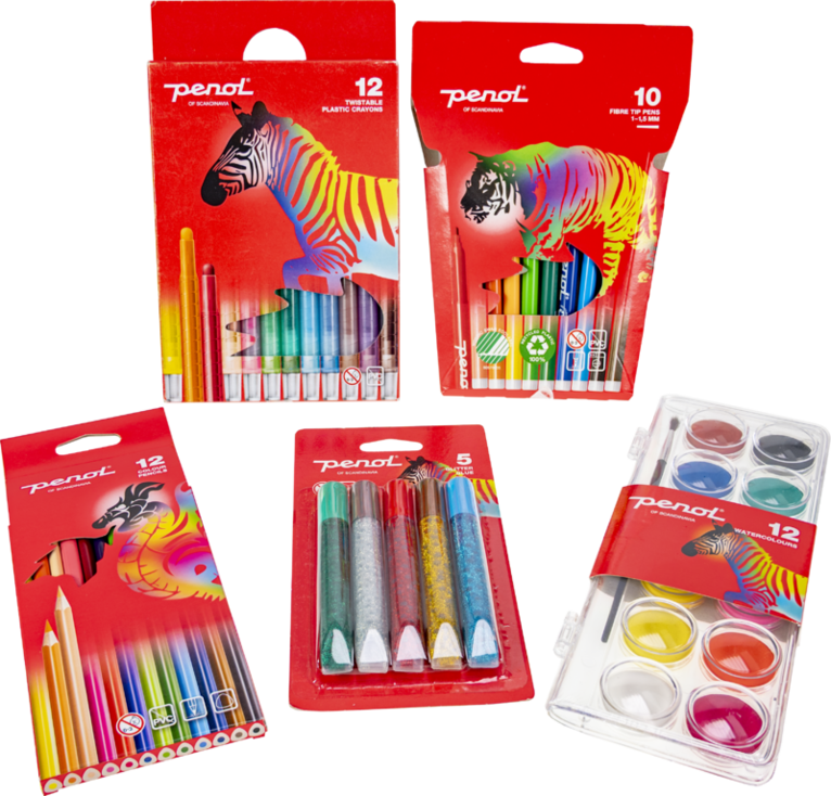 Målarkit Penol rosa (glitterlim, färgpennor, fiberpennor, vaxkritor, vattenfärg), Övrigt