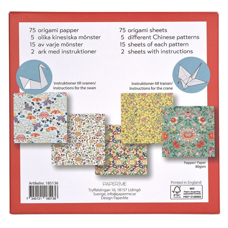 Origami Klassiska Kinesiska mönster 75 ark i 5 motiv, Övrigt