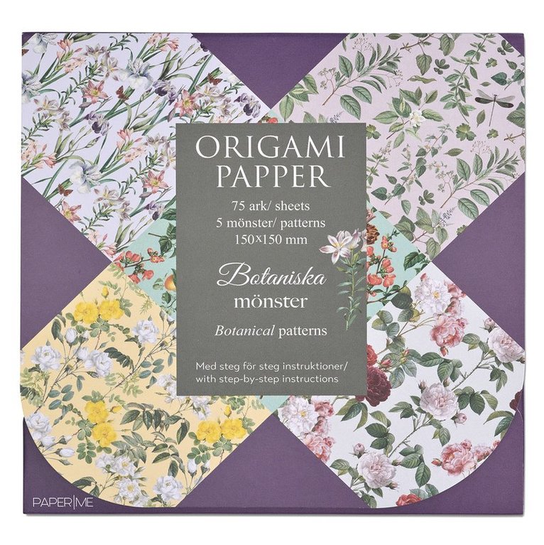 Origami Botaniska mönster 75 ark i 5 motiv
