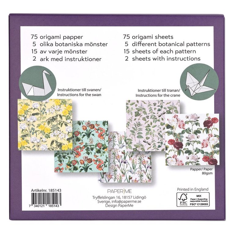 Origami Botaniska mönster 75 ark i 5 motiv, Övrigt