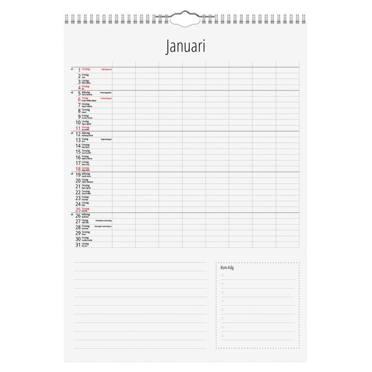 Familjekalender 2026 A3 8 kolumner, Övrigt