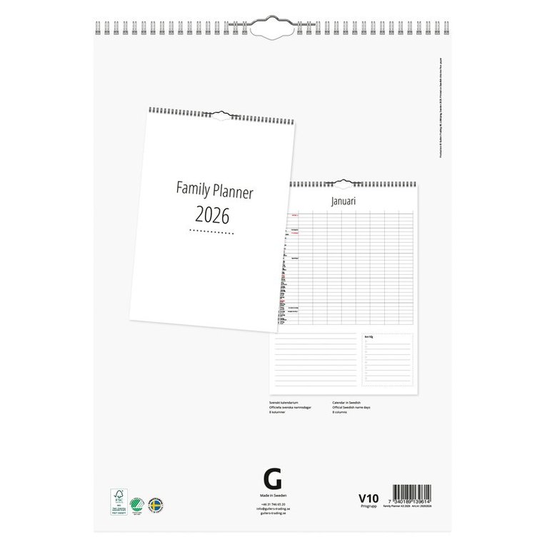 Familjekalender 2026 A3 8 kolumner, Övrigt