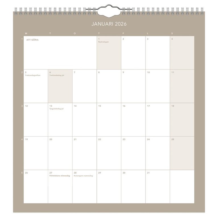 Väggkalender 2026 Clean, Övrigt