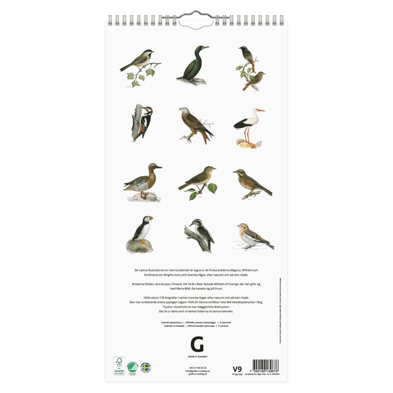 Familjekalender 2026 Fåglar, Övrigt