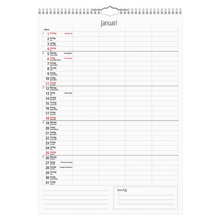 Familjekalender 2026 A4 4 kolumner, Övrigt