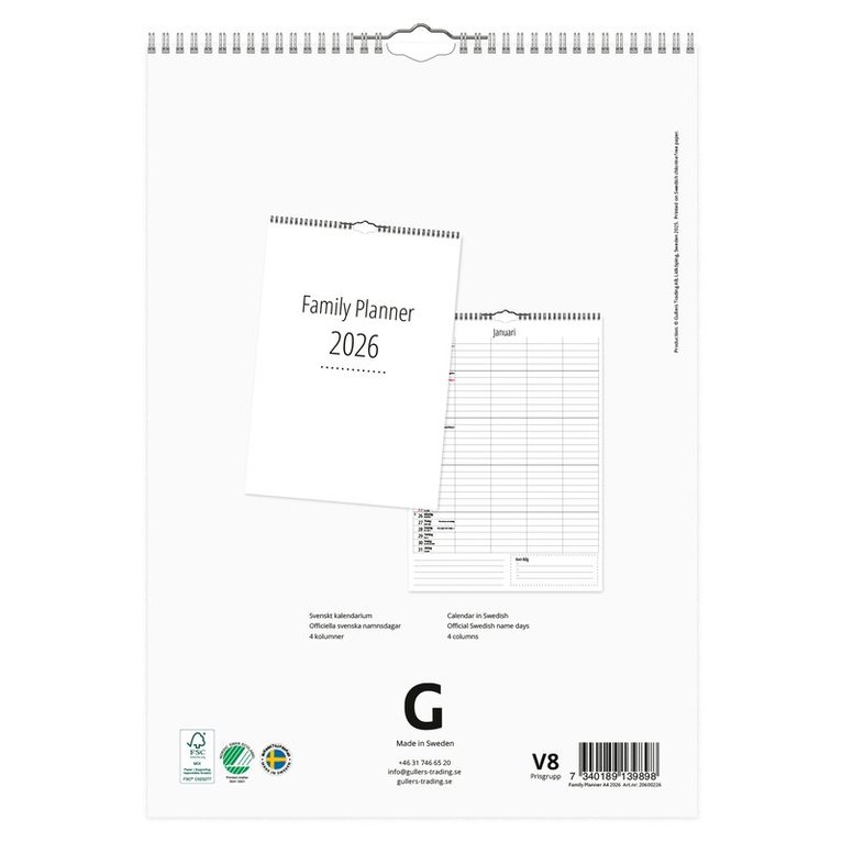 Familjekalender 2026 A4 4 kolumner, Övrigt