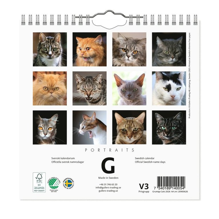 Väggkalender 2026 Grumpy Cats Mini, Övrigt