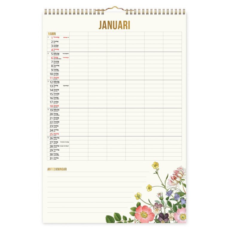 Familjekalender 2026 Blomster, Övrigt