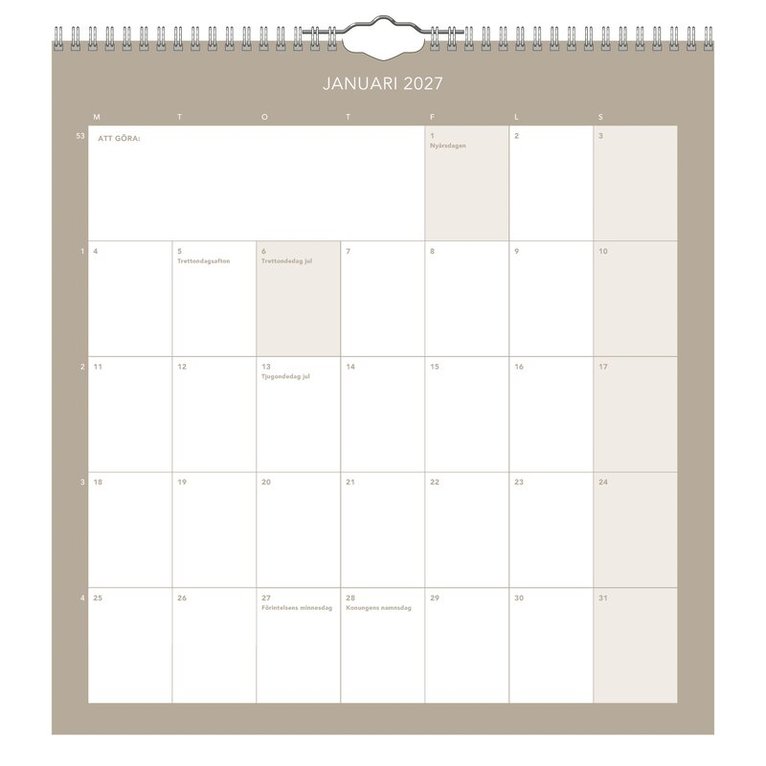 Väggkalender 2027 Clean, Övrigt
