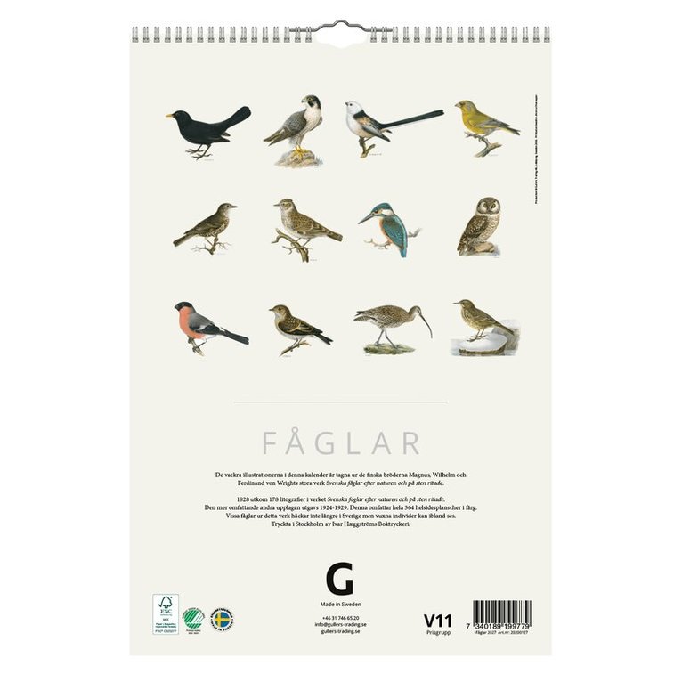 Väggkalender 2027 Fåglar, Övrigt
