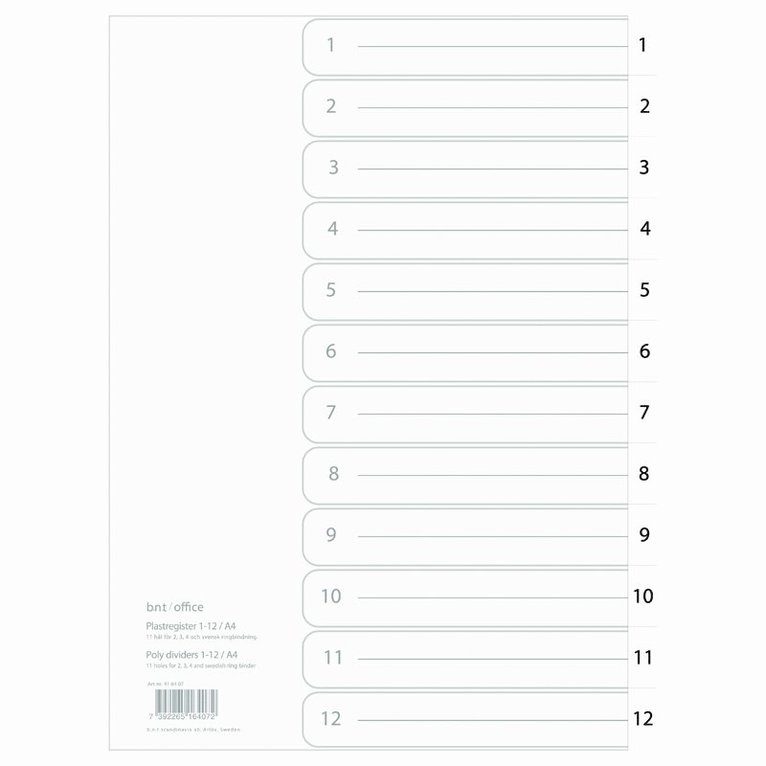 Register A4 1-12 plast grå
