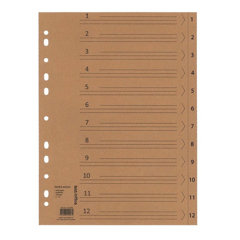 Register A4 1-12 150g kraftpapper, Övrigt