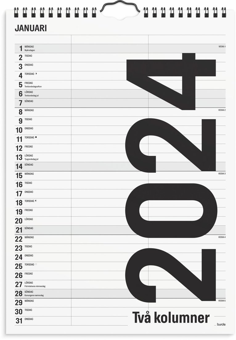 Familjekalender 2024 Black and white 2 kolumner 1