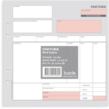 Faktura 2/3 A4 med 1 kopia, 2 x 50 blad, Övrigt