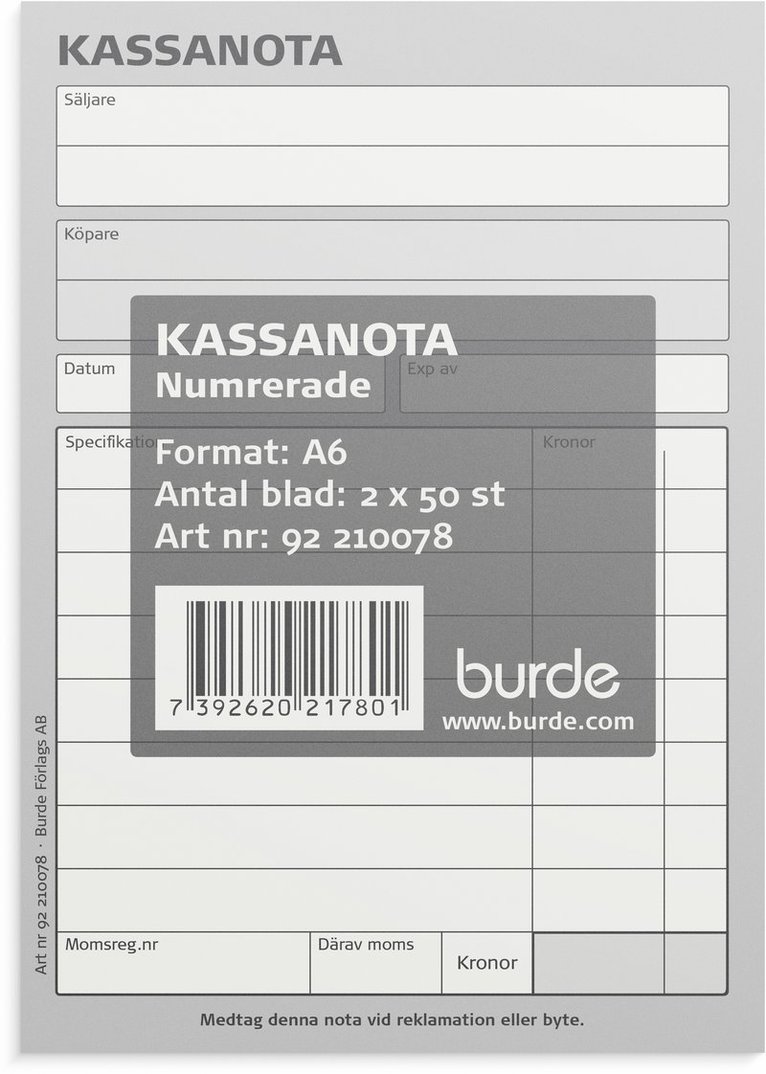 Kassanota A6, numrerad, 2 x 50 blad 1