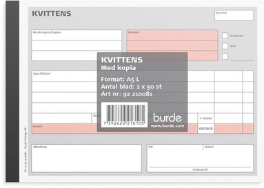 Kvittensblock A5L med 1 kopia, 2 x 50 blad