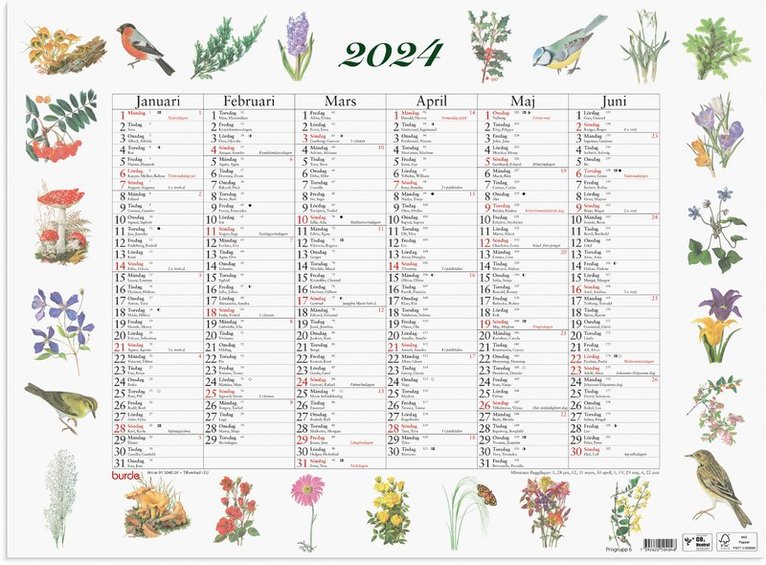 Väggkalender 2024 Stora Naturalmanackan 1