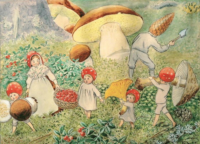 Kort Elsa Beskow - Tomtebobarnen letar svamp
