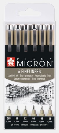 Fiberspetspenna Pigma Micron 6-pack svart
