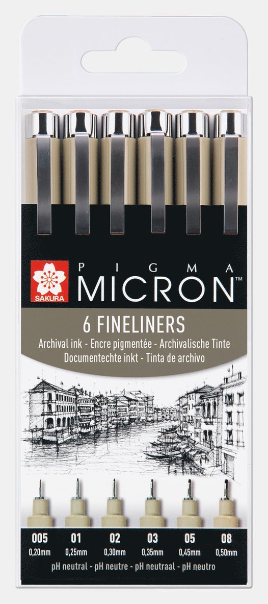 Fiberspetspenna Pigma Micron 6-pack svart 1