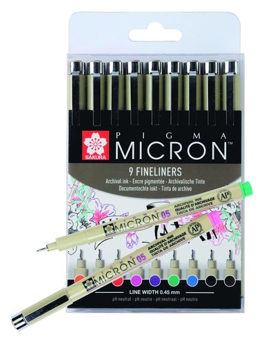 Fiberspetspenna Pigma Micron 05 9 färger, Övrigt
